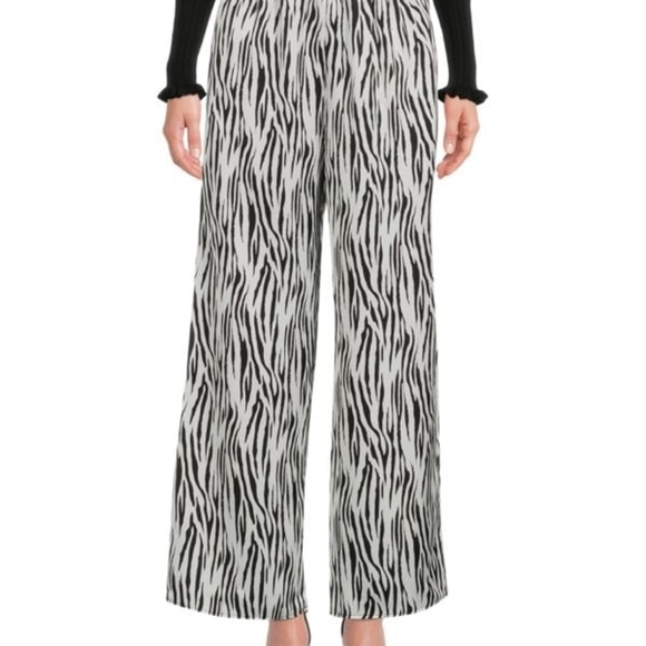 Renee C. Pants - Stylish Black and White Zebra Print Women's Satin Ankle Pants